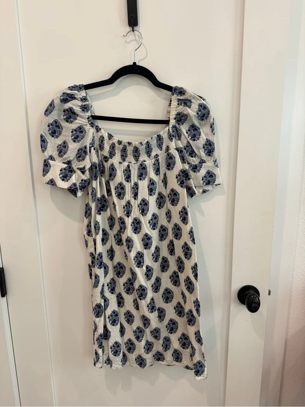 J. Crew White Mini Dress with Navy Floral Print